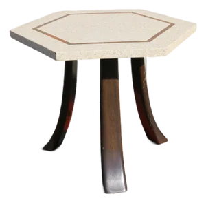 Vintage 1950s Harvey Probber Hexagonal Side Table – Terrazzo Top & Brass Inlay