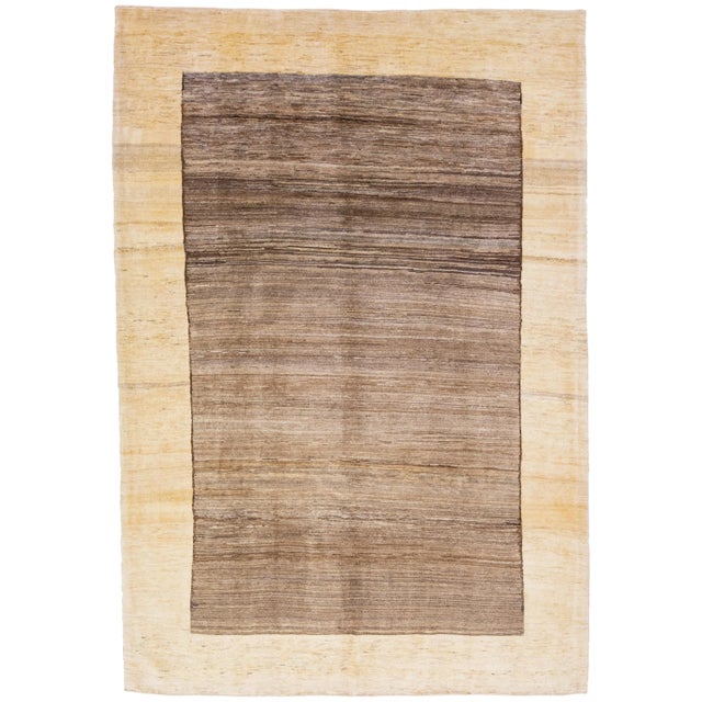 Modern Persian Gabbeh Handmade Brown & Beige Designed Wool Rug For Sale - Image 10 of 10