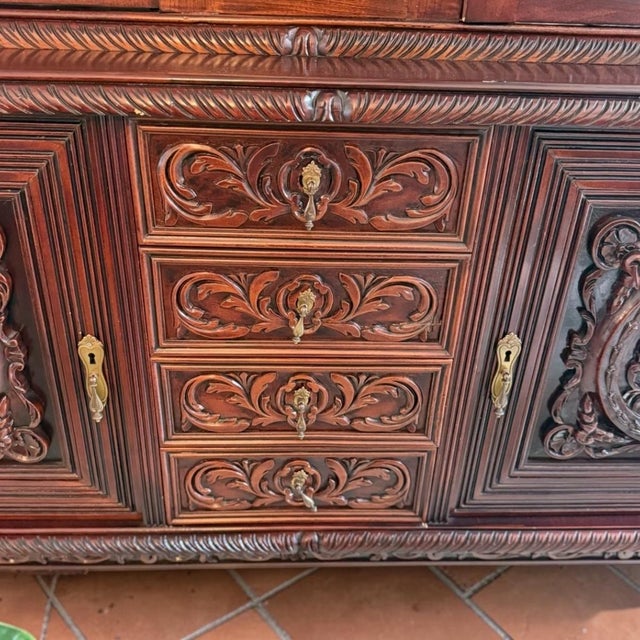 Renaissance Revival 1970s Euro Import Carved Wood China Cabinet For Sale - Image 4 of 12