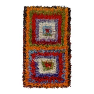 Vintage Tulu Shag Rug in Multicolor Geometric Pattern, High-Low Pile For Sale