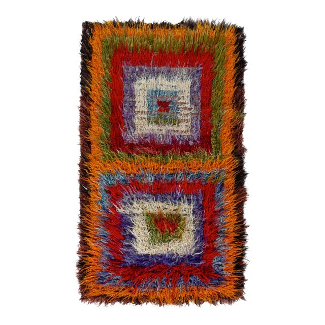 Vintage Tulu Shag Rug in Multicolor Geometric Pattern, High-Low Pile For Sale