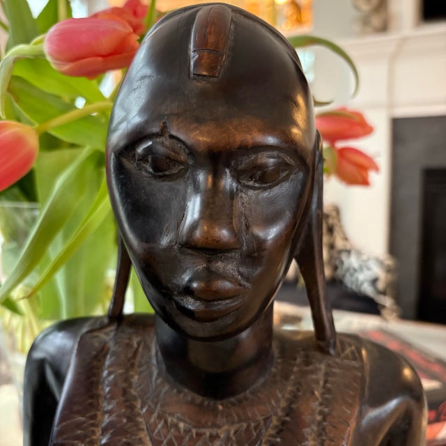 Mid 20th Century Pair of Vintage African Hand-Carved Wood Bust Sculptures, Tribal Modern Style, 16 Inches For Sale - Image 5 of 12