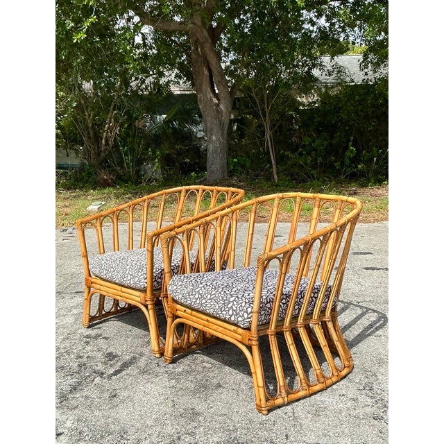 Vintage Coastal Stick Rattan Lounge Chairs After Albini - A Pair For Sale - Image 11 of 12