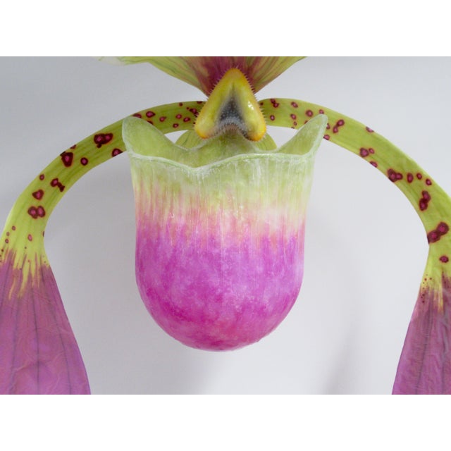 Purple C. 2015 Original Artist Jurgen Reichert "Paphiopedilum Mirabilis" - Silicone Orchid, Light Wall Sculpture For Sale - Image 8 of 18