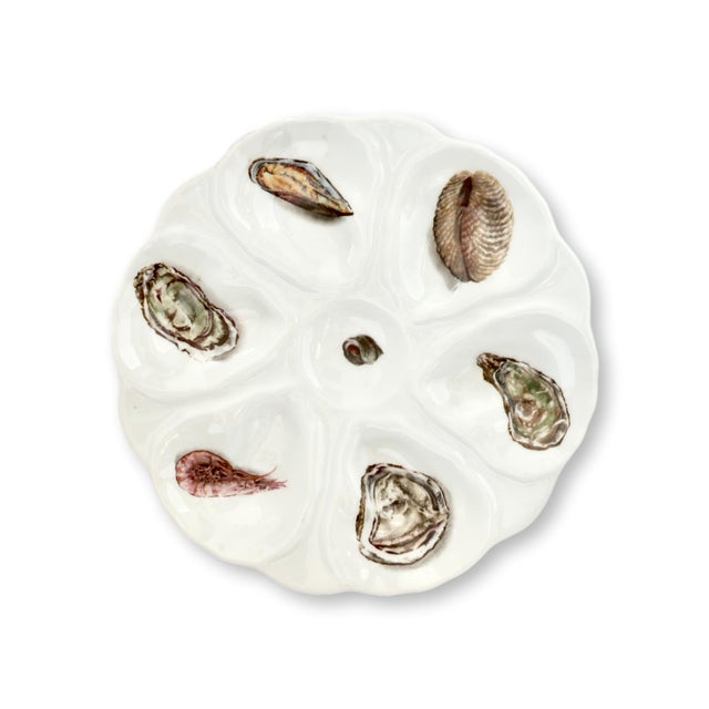 Mid 20th Century Vintage French Porcelain Oyster Set, 6 Plates & Platter For Sale - Image 5 of 7