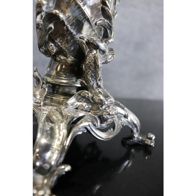 Silver Pair of Signed Christofle Silver Plated Conch Shell Large Scale Candelabra For Sale - Image 8 of 12