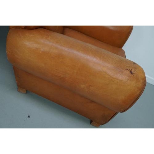 French Cognac Moustache Back Leather Club Chairs, 1950s, Set of 2 For Sale - Image 14 of 18