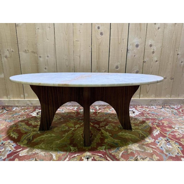 Wood Scandinavian Style Coffee Table in Marble and Zebrawood For Sale - Image 7 of 7