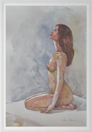 “The Light She Owns” Original Impressionist Nude Figure Watercolor on Paper Painting Art by Anna Novick, Framed