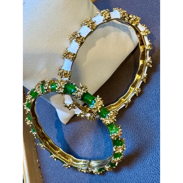 Green Enamel Bangle / Bracelet pair one White one Green in 18 Kt Yellow Gold 75 gm For Sale - Image 8 of 18