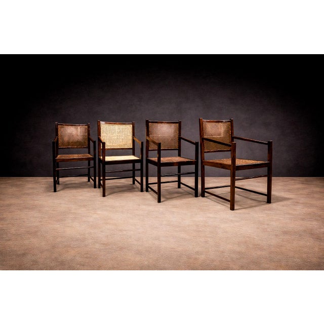 Set of Four Armchairs in Rosewood & Caning, Unknown, 1960s For Sale - Image 4 of 8