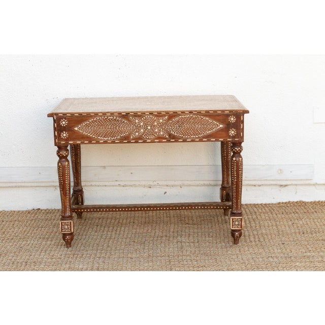 British Colonial Scalloped Inlay Design Writing Desk For Sale - Image 11 of 13