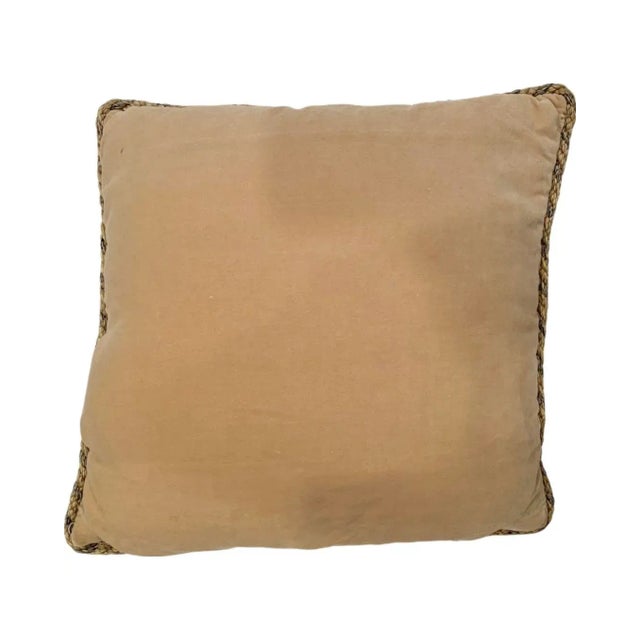 Mid 20th Century Vintage Floral Flower Needlepoint Decorative Accent Pillow with Velvet Back For Sale - Image 5 of 12