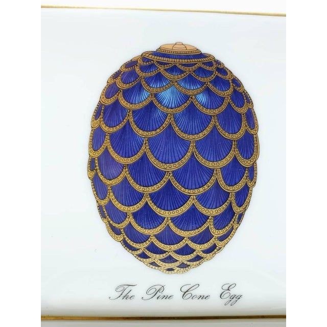 House of Faberge & Limoges Porcelain Tray With Hand Painted Parcel Gilt Pine Cone Egg For Sale - Image 9 of 11