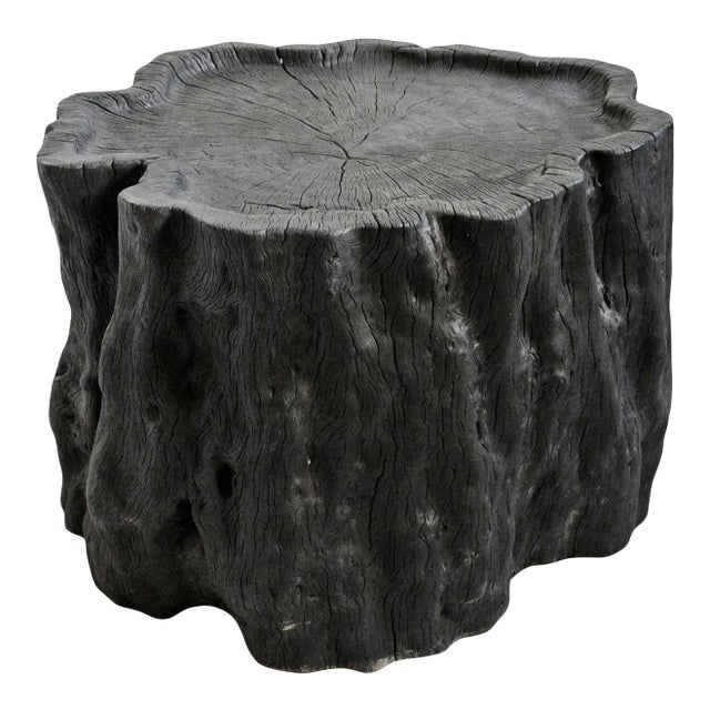 Organic Modern Burnt Ebony Vintage Lychee Stump Table For Sale