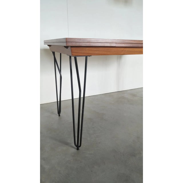 Scandinavian Modern Extending Iron and Teak Dining Table, 1960s For Sale - Image 6 of 8