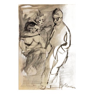 Mino Maccari, Figures with Nude, Drawing on Paper, 1950s For Sale
