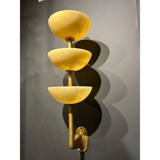 Italian 1940s Alabaster Sconces 3 Tiers - Pair For Sale - Image 3 of 8