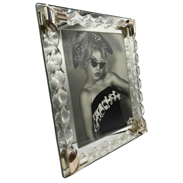 Hollywood regency 8"x10" Mirrored Tabletop Picture Frame featuring a beautifully Lucite border with repeating geometric...