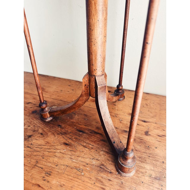 Brown 1910s Carved Fruitwood Plant Stand With Cane Basket For Sale - Image 8 of 12