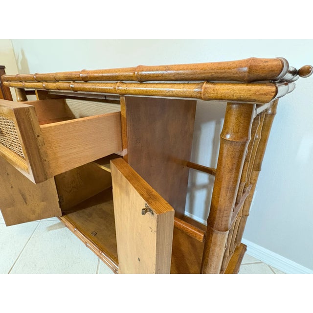 Wood Vintage American of Martinsville Palm Beach Chic Bamboo Bar Cabinet on Casters For Sale - Image 7 of 18