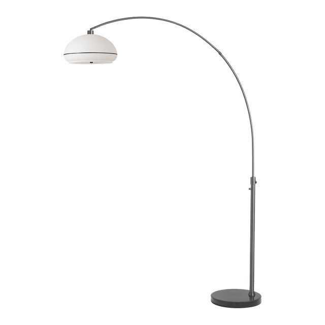 Simple Morelli Mid Century Modern Floor Lamp, 1960s - Lucite Shade, Black Nickel, Black Marble Base For Sale