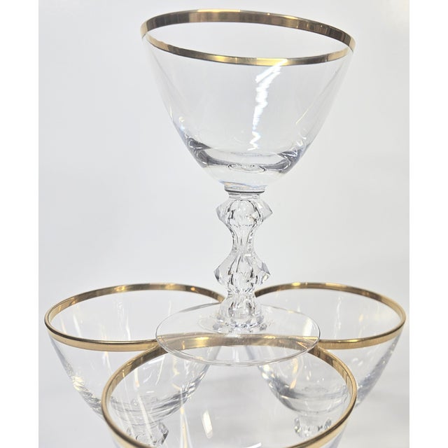 Gold Rimmed Hollywood Regency Crystal Goblets- Set of Four For Sale - Image 16 of 16