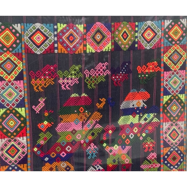 Early 20th Century Framed Vintage Guatemalan Maya Narrative Embroidered Textile Folk Art For Sale - Image 5 of 9