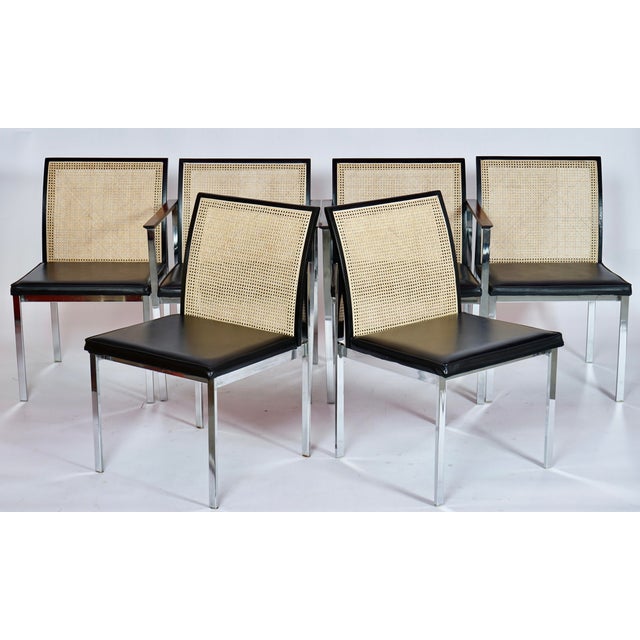 1960s Vintage Paul McCobb for Lane Cane-Back Dining Chairs in Rosewood & Chrome & Newly Caned Backs - Set of 6 For Sale - Image 5 of 14