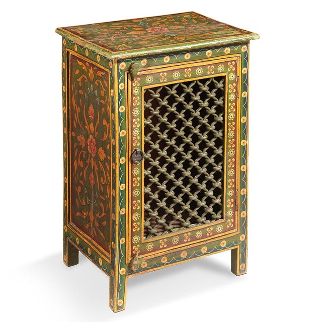 Tan Side Cabinet with Lattice Front, 1940s For Sale - Image 8 of 8