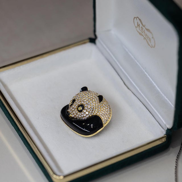 18k "H. Stern" Onyx Panda Brooch containing 244 round brilliant diamonds weighing 3.31 carats. 19.05 grams (originally...