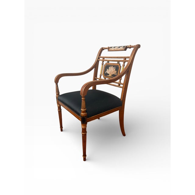 An elegant Italian Neoclassical armchair by Galimberti Lino, crafted in Italy and distinguished by its refined hand-...