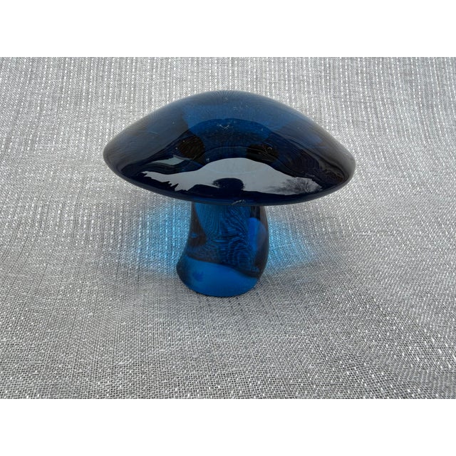 Glass Mid Century Modern Blue Glass Mushroom Paper Weight For Sale - Image 7 of 11