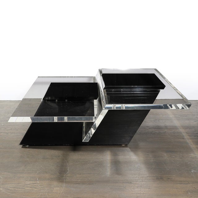 Mid-Century Modernist Black & Clear Lucite Two-Level Rectilinear Cocktail Table For Sale - Image 10 of 11