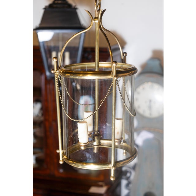 Elegant French Brass and Glass Lantern Chandelier, circa 1940 For Sale - Image 4 of 8