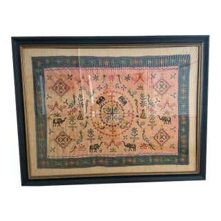 Indian Embroidered Silk Camel & Elephant Ceremonial Textile Panel in Acrylic Frame, Late 19th Century For Sale