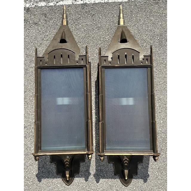 Vintage Monumental Patinated Copper Wall Sconce - A Pair For Sale - Image 9 of 12