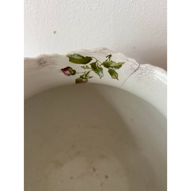 White Antique Victorian Rose Transferware Jardinière Cachepot Planter Bowl - Pink Roses, Gold Gilt, Cottage Garden Decor For Sale - Image 8 of 12