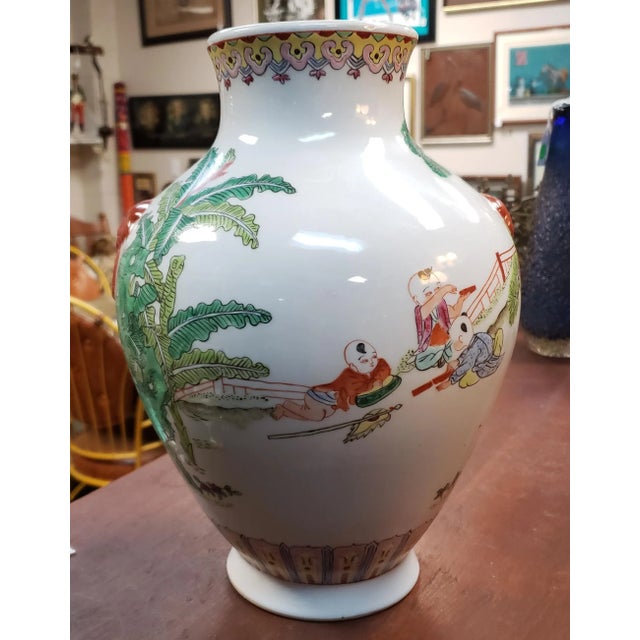 C. 1900 Chinese Famille Rose Porcelain Musician Motif Baluster Vase (Tongzhi Mark) For Sale - Image 4 of 9