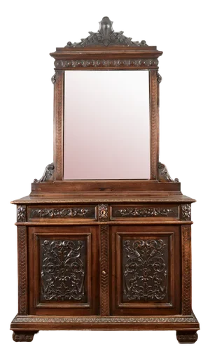 Antique Italian Credenza with Mirror in Carved Walnut, 1800s