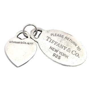 Mid 20th Century Tiffany & Co. Vintage Silver Turquoise Heart & Return to Tiffany Tag Pendant For Sale