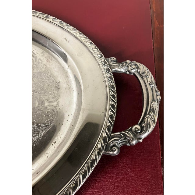 Mid-Century Oneida Silver-Plated 25" Grand Oval Butler’s Tray With Etched Victorian Scroll For Sale - Image 11 of 18