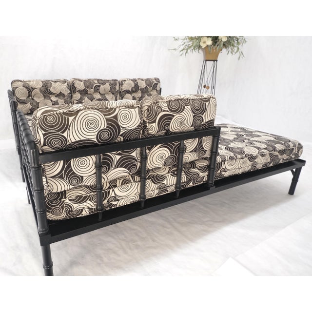 Pair of Black Lacquer Faux Bamboo Sofas Daybed Mid Century Modern MINT! For Sale - Image 11 of 16
