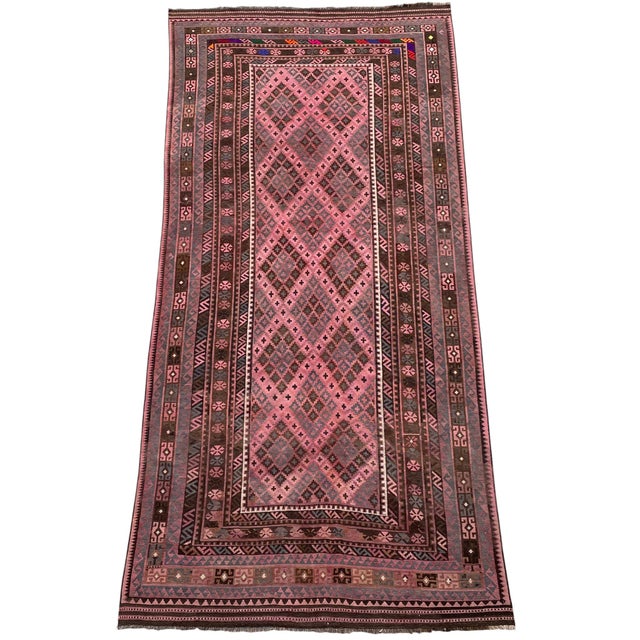 Traditional Maimana Kilim Gallery Rug, Handwoven Wool, 8x16, Rose & Chocolate For Sale - Image 3 of 11