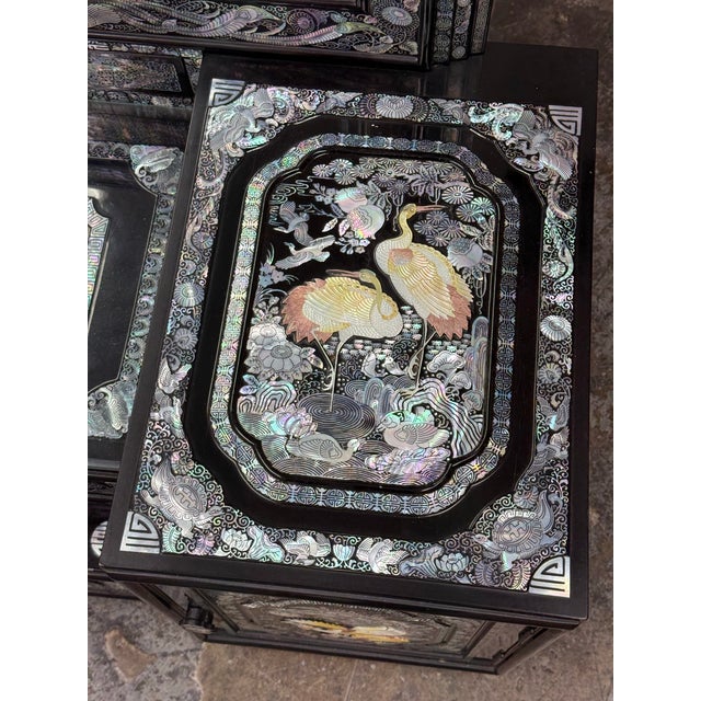 Paint Vintage Korean Dressing Cabinet With Mother-of-Pearl Inlaid Artwork, Set For Sale - Image 7 of 12