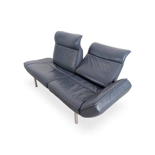 Blue Mid-Century Sofa DS 450 in Leather Black Blue from de Sede For Sale - Image 8 of 15
