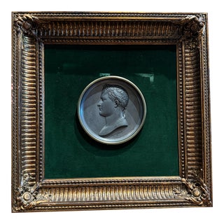 Antique French Intaglio of Napoleon Bonaparte on Green Velvet and Giltwood Frame by Jean Bertrand Andineu For Sale