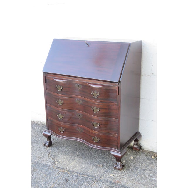 Prays Furniture 1940s Ball and Claw Feet Serpentine Mahogany Secretary Desk 6254 For Sale - Image 18 of 18