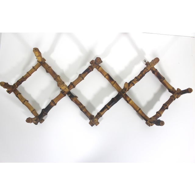 Early 20th Century Burnt Bamboo Accordion Wall Rack Hooks French Coat Hook Victorian For Sale - Image 11 of 14