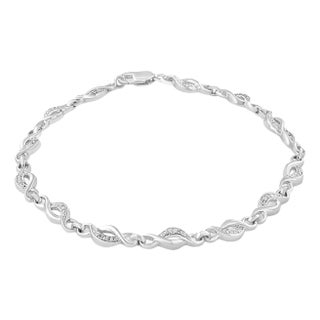 .925 Sterling Silver Prong Set Diamond Accent Curved Spiral Link Bracelet - 7.25" For Sale